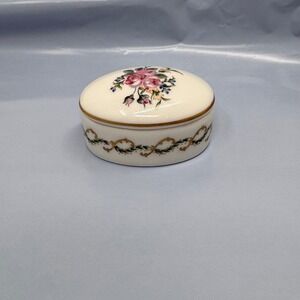 Haviland Limoges France Porcelain Trinket Box Rose Floral Gilded Trim Oval